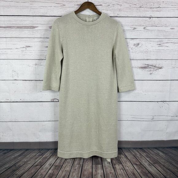 brunello dress ivory Brunello Cucinelli Dress With Monili Collar - Ivory